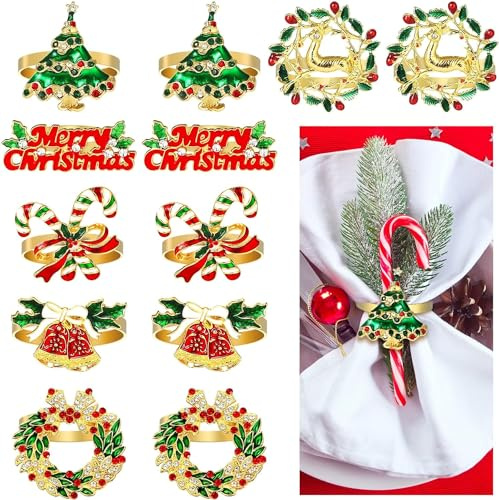 Kesote Serviettenringe Gold Serviettenring Weihnachten Serviettenschnalle 12 PCS Serviettenhalter Kranz Weihnachtsbaum Tischdeko Vintage Deko