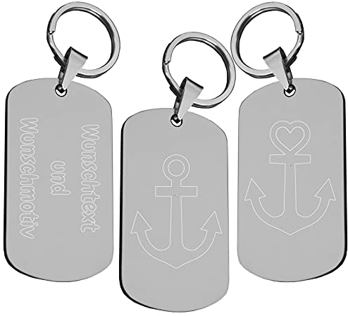 Anker Schlüsselanhänger aus Edelstahl | Schwarz Silber Gold | Seemann Kapitän Segeln Boot Schiff | Schlüssel Anhänger Schlüsselring Ring | Beidseitige Wunschgravur Personalisiert Silber