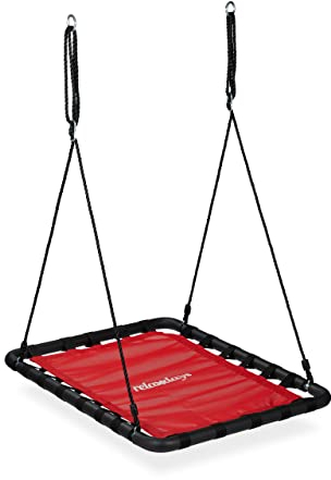 Relaxdays Nestschaukel, Kinder & Erwachsene, bis 100 kg belastbar, BxT: 103 x 77 cm, eckige Netzschaukel Outdoor, rot
