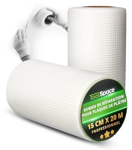 ToolSpace Bande Placo Fibre Verre Autocollante 15 cm x 20 m Réparation Fissures Joints Plâtre Murs Intérieur Enduit Rebouchage Renforcement Renforcé Plafond Rénovation Maillage Tissé Finitions Trous