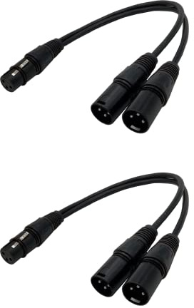 BRIEFCEC 2 Stück XLR Y-Splitter-Kabel 30 cm – 1 Buchse (Female) auf 2 Stecker (Male) – Patchkabel für Mikrophon, Mischpult, Verstärker, Begrenzer, Lautsprecher – Schwarz