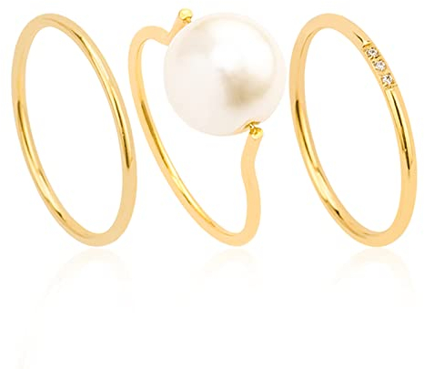 Joacii 18K Gold überzogene stapelbare Perlenringe für Frauen Angst Drehbare Ringe Set Komfort Fit Größe 6