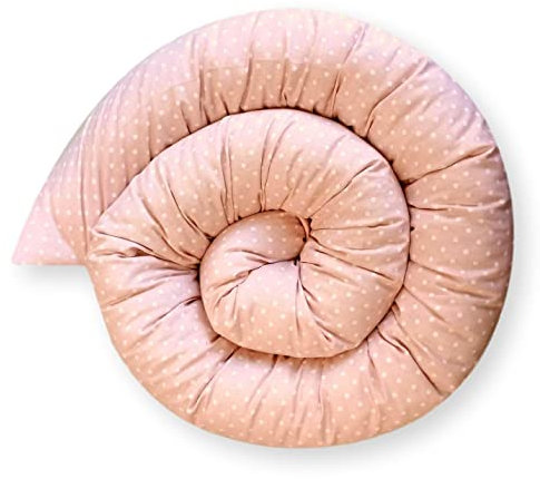 Bebeloo Bettschlange Bettkissen Seitenschläferkissen Nackenrolle Schlafkissen Kuschelschlange Stillkissen Zierkissen Zugluftstopper Body Pillow Baumwolle (Rosa Punkte, 180 cm)