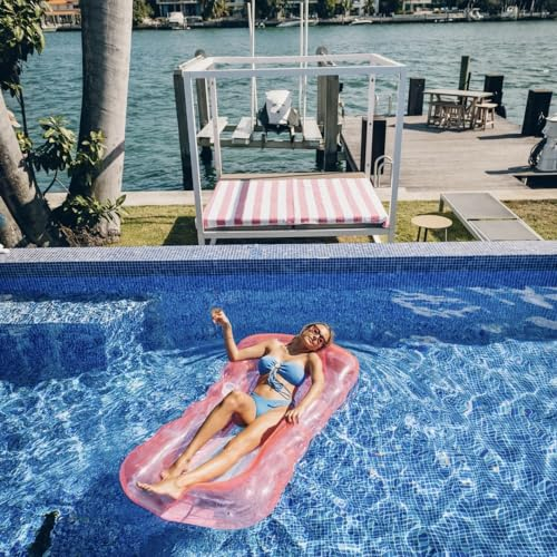 Misomo Pool Lounger Miami Beach Pink | Maße: 170 x 97 cm | Luftmatratze Wasser | Aufblasbar in < 2 Minuten | Mit Getränkehalter | Pool Zubehör