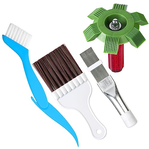 shockassist 2 Pièces Peigne d'Aileron de Condensateur de Climatiseur-Peigne à ailettes en métal et Vert,Brosse Pliante et Marron-Kit d'outils de Nettoyage de condenseur pour AC,réfrigérateur, fenêtre