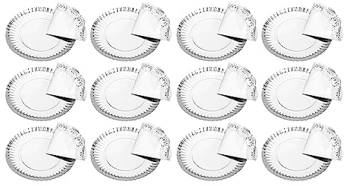 Tradineur - Pack de 12 Bandejas con blonda Circular - Especial para Fiestas o Celebraciones - Material reciclable - Ø 35 cm - Color Plata