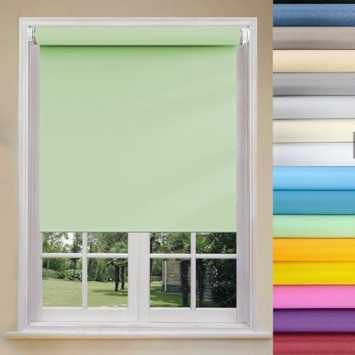 Seitenzugrollo für Fenster und Tür 100 x 100 cm Hitzeschutz und Sichtschutz Fensterdecor Sichtschutz-Rollo mit Befestigungssatz, für Schlafzimmer, Küche, Zart Grün