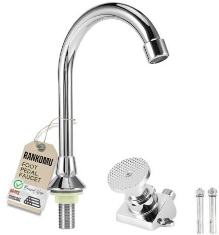 Rankomu Ensemble de Robinets À Pédale Sans Contact, G1/2 Filetage Cuivre Chromé pour Lavabo/Évier – Robinet WC, Lave-Main Autonome, pour Hôtel, Laboratoire, Hôpital, Usine