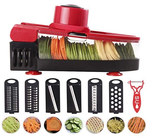 Vegetable Chopper Kitchen Vegetable Slicer Spiralizer Slicer Dicer ， Rotary Cheese Grater,Vegetable Slicer,Multi-function 6 in 1 Vegetable Grater, Vegetable Chopper with Storage Container, Hand Protec