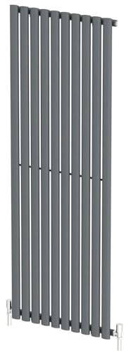 Radiant Living Anthracite Vertical Radiator 1600 x 600mm – Single Panel Oval Column Designer Radiator, High Efficiency Modern Steel Heating for Living Room & Bathroom