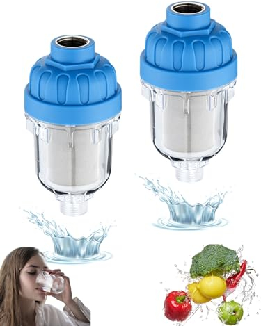 2x Wassersediment-Vorfilter (40Mikron - 3/4 Zoll). SUS304 Edelstahl-Reinigungsfilter. Entfernt Rost, Bakterien und Schwermetalle aus dem Wasser zum Trinken, Kochen, Duschen, Waschen.