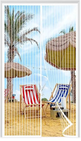 Magnetische Fliegengitter Balkontür, 235×240cm, mit Magneten Verstärkte Vollrahm Haken Insektenschutz Vorhang, Weiß