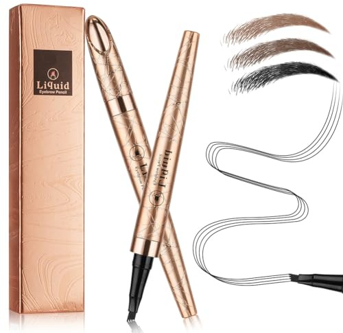LOPHE Magischer Microblading Augenbrauenstift, Microblading Eyebrow Pen 3D, Magischer Eyebrow Pencil Wasserfest mit 4 Mikrogabelspitzen(Goldene Muschel-Schwarz)