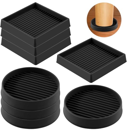 Rustark 8Pcs 75mm 3 Inch Black Round and Square Rubber Caster Cups Non Slip Furniture Coasters Square Pads Hardwoods Floors Protectors Non Skid Square Furniture Feet Caps for Bed Couch Tables Chair