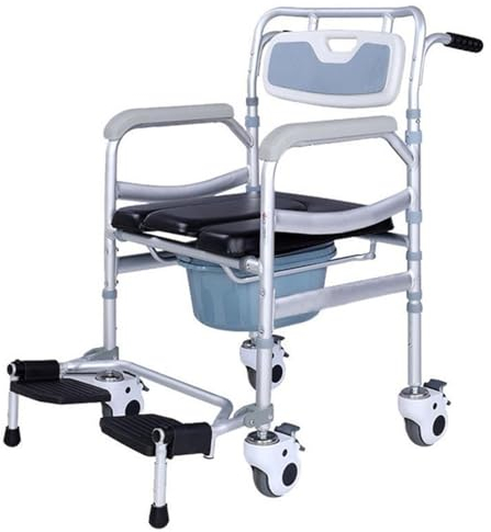 LIBRACTA Toilettenrollstuhl Für Senioren, Duschstuhl Mit Rollen Für Senioren, Kommodenstuhl Mit Armlehne Und Rückenlehne, Nachtstuhl Mit Rollen, Mobilitätshilfe, Aluminium