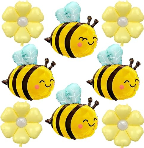 Folienballon Geburtstag, 8 Stück Luftballons Gänseblümchen Bienen, Blumen Luftballon Bienen Deko Geburtstag Helium Ballons, für Kinder Erwachsene Geburtstage, Fotografie, Party Bedarf