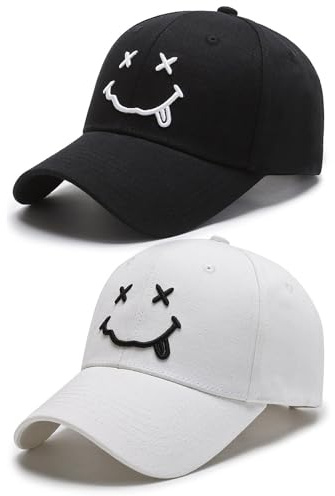 HDGSAFD 2 Stück Baseballkappen, Smiley-Freizeithüte, Sonnenhüte Mit Breiter Krempe, Herren- Und Damenhüte, Sonnenschutzhüte Für Den Außenbereich, Verstellbare Baseballkappen