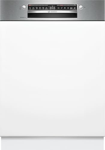 Bosch SMI4ETS08E, Serie 4, Smarter Geschirrspüler Teilintegriert 60 cm, Besteckkorb, Spülmaschine mit Programmassistent, sehr Leise, Oberkorb höhenverstellbar, Automatische Türöffnung, Edelstahl