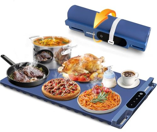 HGUNBI Food Warming Mat,Fast Heating Silicone Electric Warming Tray with 3 Level Temperature and 3 Level Timer, Roll Up Buffet Hot Plates Heat Pads