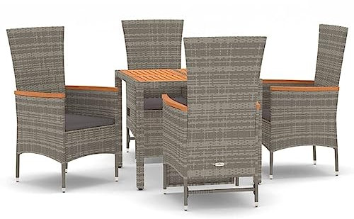 HETFTJN Loungemöbel Terrasse Lounge Möbel Outdoor Lounge Gartenmöbel Gartengarnitur - 5-TLG. Garten-Essgruppe mit Kissen Grau Poly Rattan für Restaurant Balkon Terrasse Hof
