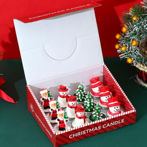 Wkclnfs 12 Stücke Weihnachten Teelicht Kerzen,Handgemachte Zarte Teelichter Kerzen,Weihnachtsbaum Kerzen, Kerzen Geschenkset Teelichter Weihnachtskerzen Dekoration (D)