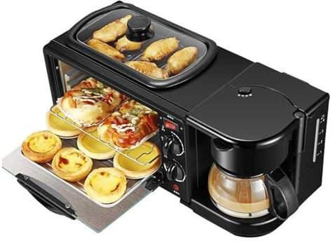 LIULIQ Breakfast Machine, Multifunction Toaster with Coffee Maker and Frying Pan, 30 Minutes Timer Function, 100~230℃ Temperature Control, Easy To Use and Clean for Making Coffee Sandwiches Cake
