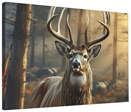 LPSRTWE Leinwanddrucke, Hirsch, Jagdsaison, Wandkunst, HD-Druck, Poster, Wandbehang für Schlafzimmer, Bild, Gemälde für Büro, Kunstwerk, Leinwandbilder für Wohnzimmer, Kunst, Wanddekoration, 30,5 x