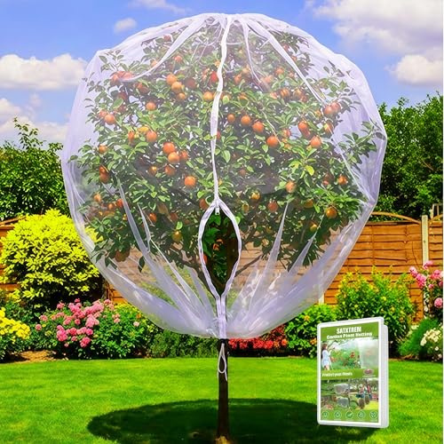 Drawstring & Zipper Fruit Tree Netting Cover (3 Pack 7.3×6Ft) - Reusable Bird Netting for Blueberry Bushes, Anti-Cicada/Deer/Squirrel Large Plant Protection Net