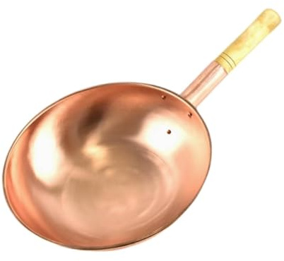Qianly Garena de Cocina de Cobre Pan de Cobre Pot de Cocina Wok para Servir Restaurante de Senderismo para cocinar, 38cm