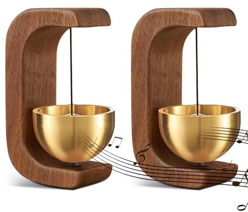 Türgong Aus Holz, 2 Stück Retro Magnetische Türklingel, Magnetische Türglocke aus Holz, Magnetische Holz-Türklingel mit Messingglocke, Wooden C-Shaped Wind, für Tür, Büro, Laden, Café (Walnut*2)