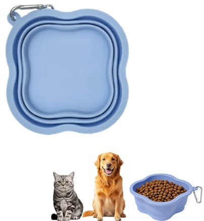 Faltbarer Hundenapf, 500 ML Tragbare Silikon Wassernapf Hund, Reisenapf Hunde Katzen mit Karabinerhaken für Unterwegs, Wandern Camping, Trinknapf Hund, Blau (Blau A)