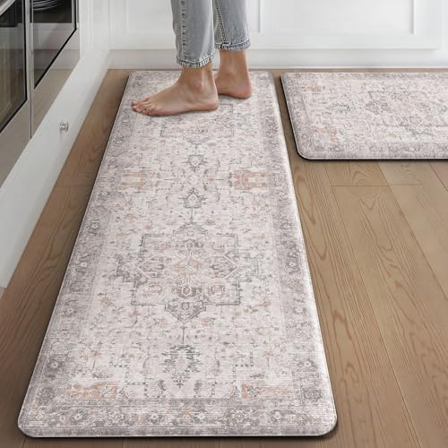sarben 2er Set PVC NO-Pile Küchenteppich, Ermüdungsmindernde Küchenläufer, Wasserfest, Ölbeständig & Leicht zu Reinigen, Anti-Ermüdungsmatte, für Küche & Waschküche, 40x120cm+40x75cm