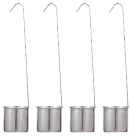 ULTECHNOVO Cucharón de Acero Inoxidable con Mango Largo Medidor 4 Pcs | Pack de 4, Cucharón de acero inoxidable, Mango de 25.2cm con gancho, Ideal para medidor de vino, Cacillo de bar