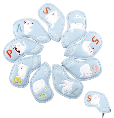 Copritesta per mazze da golf, lunghe copertine per mazze da golf, con etichette 4, 5, 6, 7, 8, 9, P, A, S, immagine di gatto, morbide coperture per driver per uomini e donne, da golf