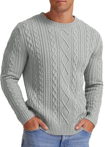 Hisir Pull d'hiver décontracté en tricot torsadé à col rond épais et chaud à manches longues pour homme UK