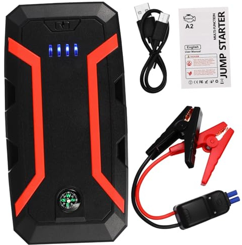BUGUUYO Booster Batterie Voiture Portable Multifonction Démarreur avec Charge Rapide USB et Lampe LED Haute Température Compatible Moteurs Essence Jusqu