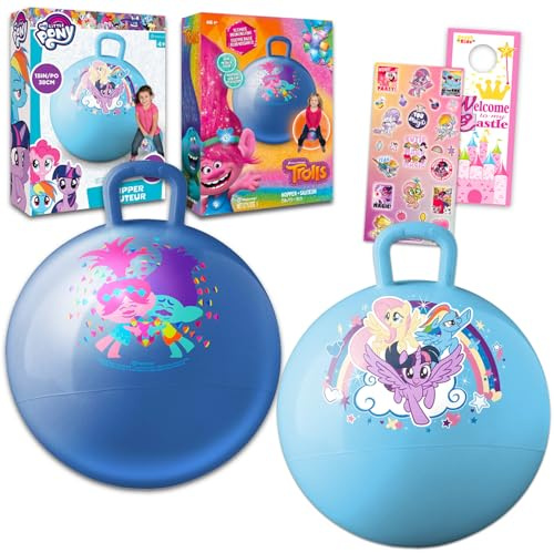 My Little Pony Hopper Ball for Kids 2 Pack- Bundle 15 Activity Balls Featuring and Trolls Plus Stickers, More | Hopping Ball for Boys and Girls Outdoor Activities, Parties