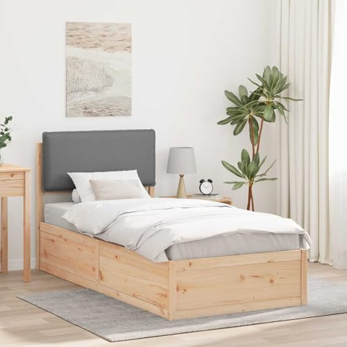 Runheo Bettgestell mit gepolstertem Kopfteil Hellgrau, 90x200 cm Kiefernholz, modernes Einzelbett, kein Boxspring nötig, Schlafzimmer Möbel