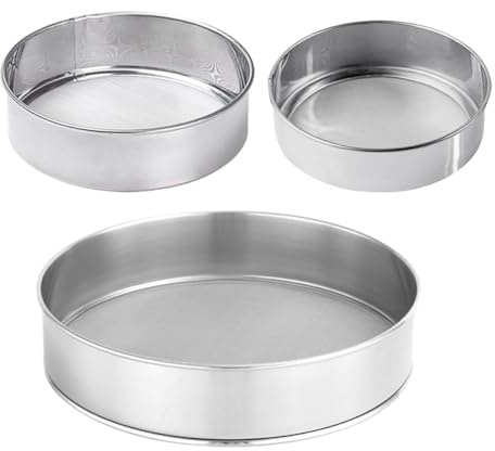 NUOBESTY Setaccio per Farina in Acciaio Inox 3 Pezzi (15cm, 20cm, 25cm) Maglia Fine, Colino Setacciatore per Pasticceria e Cottura, Filtro per Polvere e Zucchero a Velo Adatto a Uso