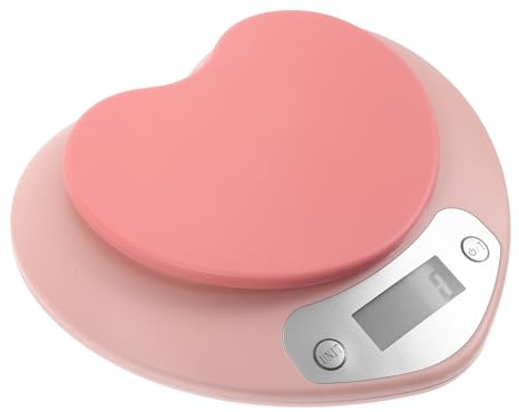 HOMSFOU Balance Cuisine Électronique Rose Forme Cœur en Plastique 1 Pièce, Précision 1g à 5kg, Balance Portable Haute Précision Écran Led, Pâtisserie et Cuisson Maison