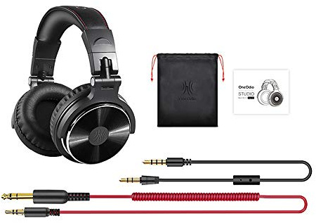 Domary Professionelle Studio-Monitor-Kopfhörer, Kabelgebundenes Headset mit 50-mm-Lautsprechern, 3,5-mm-6,5-Audiokabeln für Elektronische Tastatur, Trommelmaschine, E-Gitarre, (Schwarz)