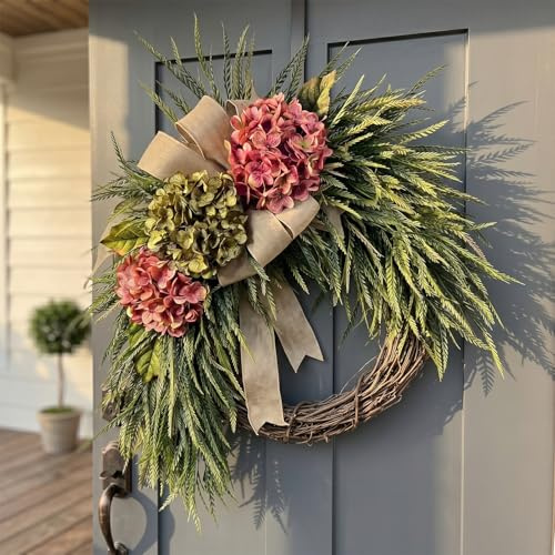 Handcrafted Hydrangea Wreath The Perfect All-Season Front Door Decor Artificial Hydrangea Flowers Wall Hanging Decor for Home Living Room Mantel Wedding (D,Upgraded version)