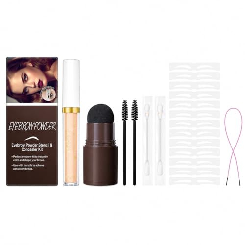 Set di cipria per sopracciglia Natural Brown, timbri per sopracciglia con 12 paia di stencil, correttore liquido, 2 spazzole per sopracciglia e fascia elastica, kit per sopracciglia naturali e