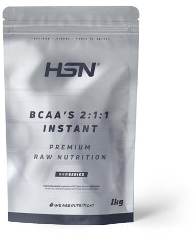 HSN BCAA's Instantáneos 2:1:1 en Polvo | Sin Sabor 1Kg = 200 Servicios | Aminoácidos Ramificados (L-Leucina, L-Isoleucina, L-Valina) | No-GMO, Vegano, Sin Gluten
