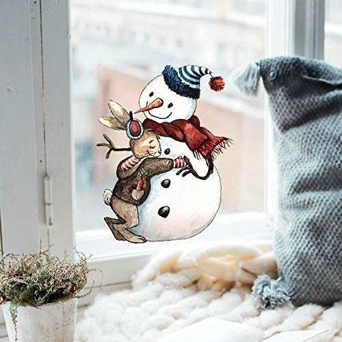 ilka parey wandtattoo-welt Fensterbild Hase Häschen mit Schneemann -WIEDERVERWENDBAR- Fensterdeko Winterdeko Weihnachtsdeko Fensterbilder bf8