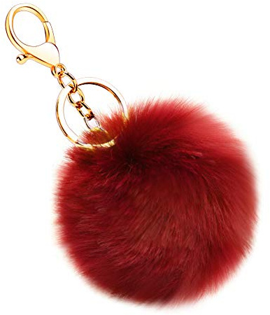 Soleebee Künstliche Kaninchenfell Keychain Flauschigen Ball Pom Pom Schlüsselanhänger Taschen Koffer Rucksäcke Zubehör Charm Auto Schlüsselanhänger Schlüsselring für Frauen (Weinrot)