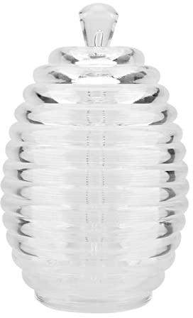 FTVOGUE transparente Teller & Servierschalen Honiggläser Bienenstock-Form, 265 ml, Honigglas mit Dipper und Deckel zum Aufbewahren und Dosieren von Honig