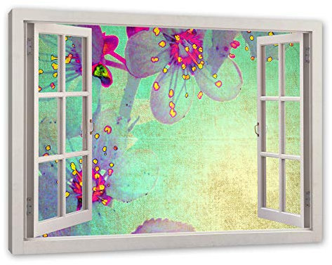 Pixxprint Durchsichtige Lila Blätter, Fenster, Größe: 80x60cm, Leinwandbild, fertig gespannt, Wandbild, Dekoration, Kunstdruck, kein Poster