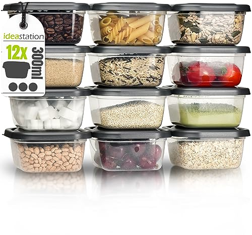 idea-station contenitori per alimenti 12 x 300 ml - antracite - contenitori plastica con coperchio - contenitore cibo