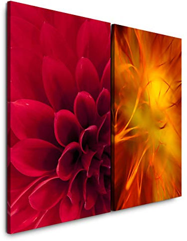 Paul Sinus Art Wandbild 2 teilig je 60x90cm Dahlie Rot Orange Nahaufnahme Makro Blüten Blume